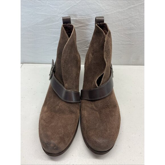UGG 1014184 Wright‎ Belted Brown Suede Pull-on Ankle Booties Women's US Size 11 - Picture 2 of 8